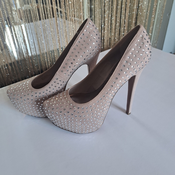 Sze 7 womens Heels, Steve Madden, hidden platforms, Champagne, rhinestones - Picture 8 of 12